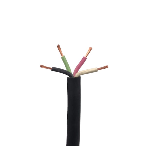 16 AWG SOOW Portable Cord, 4 Conductor 600V Power Cable, EPDM Wires w/CPE Outer Jacket - 10' Length